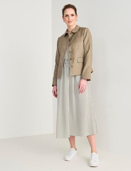 Jigsaw Stripe Drawstring Midi Dress, Green Midi Dresses