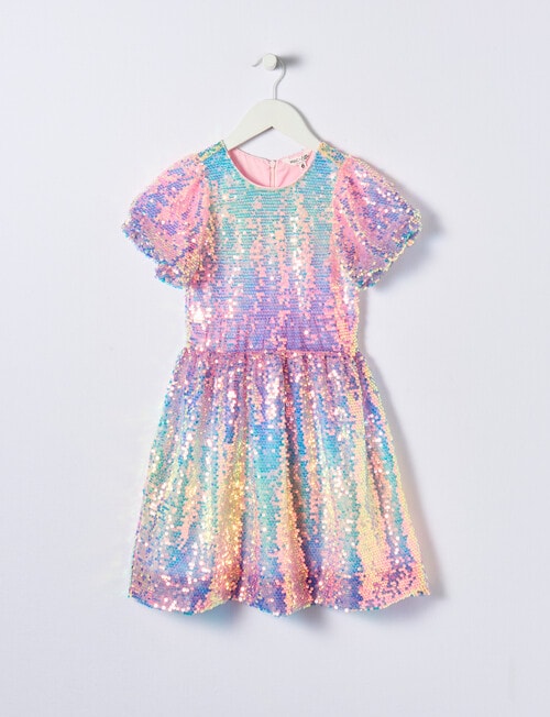 Mac & Ellie Party Collection Ombre Puff Sleeve Sequin Formal Dress, Rainbow product photo