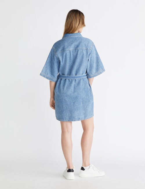 Calvin Klein Boxy Belted Shirt Dress, Stone Blue product photo View 02 L