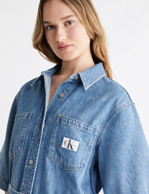 Calvin Klein Boxy Belted Shirt Dress, Stone Blue product photo View 03 L