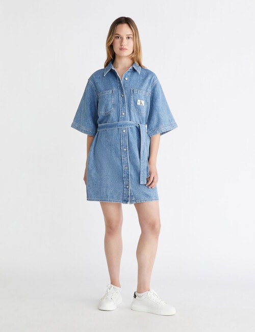 Calvin Klein Boxy Belted Shirt Dress, Stone Blue product photo View 04 L