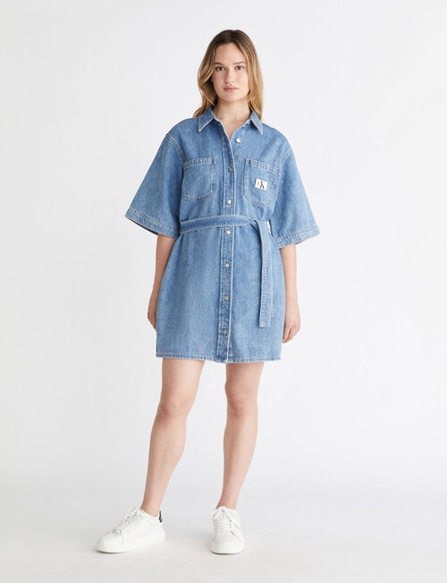 Calvin Klein Boxy Belted Shirt Dress, Stone Blue product photo