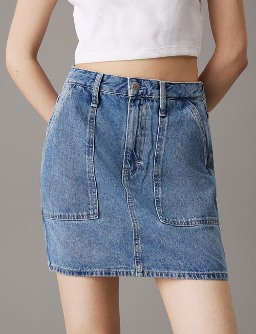 Calvin Klein A-Line Mini Denim Skirt, Light Blue product photo