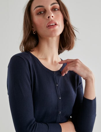 Oliver Black 3/4 Sleeve Crew Neck Cardigan, Ink product photo