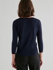 Oliver Black 3/4 Sleeve Crew Neck Cardigan, Ink product photo View 02 S