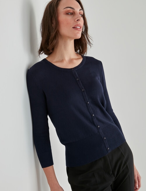 Oliver Black 3/4 Sleeve Crew Neck Cardigan, Ink product photo View 04 L