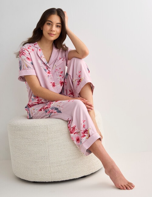 Whistle Sleep Lilies Classic Shirt & Crop Pant PJ Set, Pink product photo