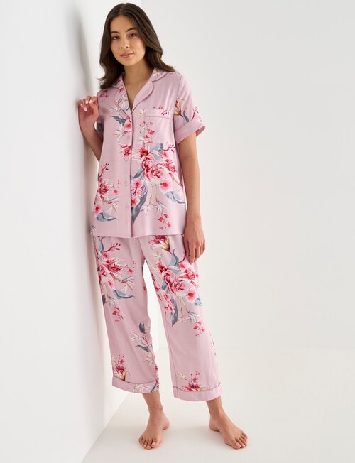 Whistle Sleep Lilies Classic Shirt & Crop Pant PJ Set, Pink product photo View 03 L
