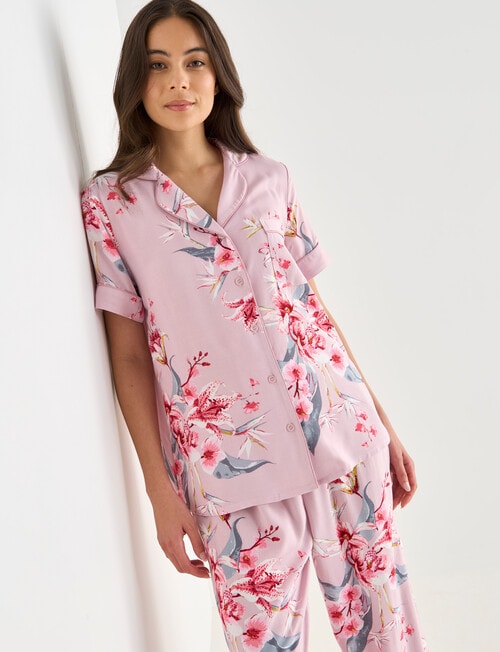 Whistle Sleep Lilies Classic Shirt & Crop Pant PJ Set, Pink product photo View 06 L