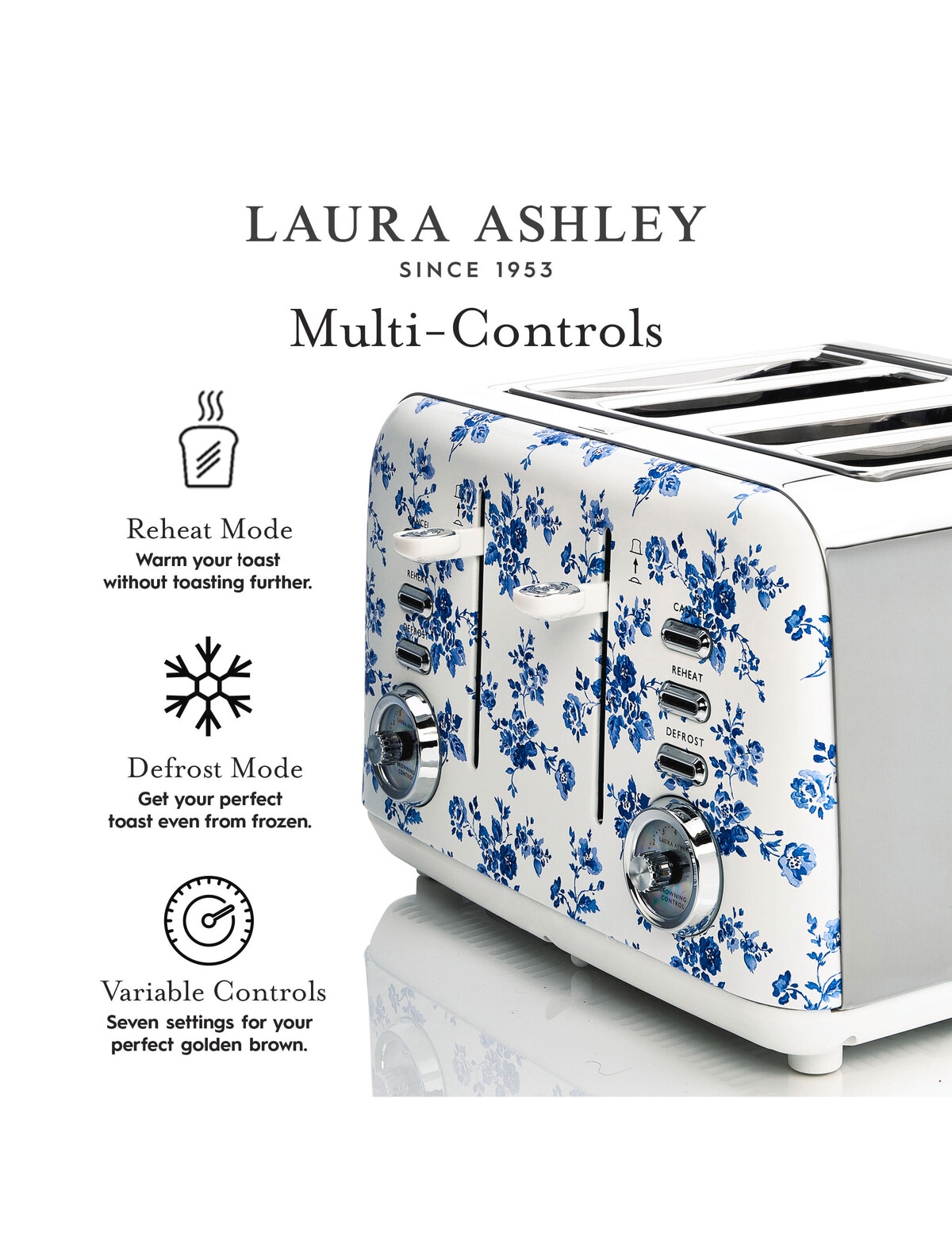 Laura Ashley China Rose 4 Slice Toaster, LAT4CR Toasters