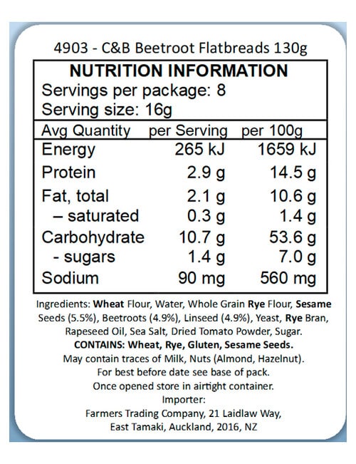 Cartwright & Butler Seeded Beetroot Flat Bread, 130g product photo View 02 L