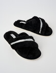 Lyric Bling Fluffy Crossover Slides, Black product photo