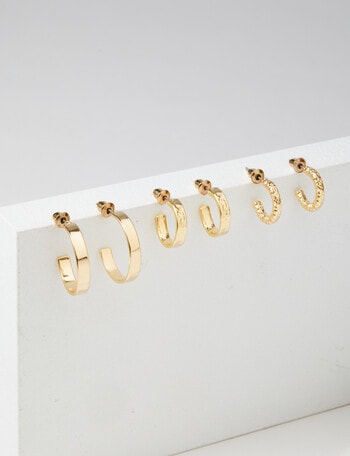 Whistle Accessories Huggie Earring Set, 3-Pack, Gold Plated product photo