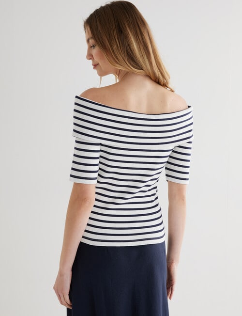 Whistle Stripe Rib Bardot Top, Navy & White product photo View 02 L