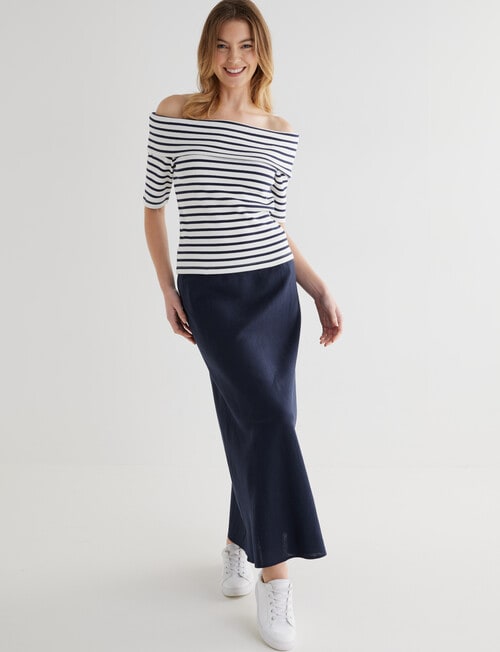 Whistle Stripe Rib Bardot Top, Navy & White product photo View 03 L