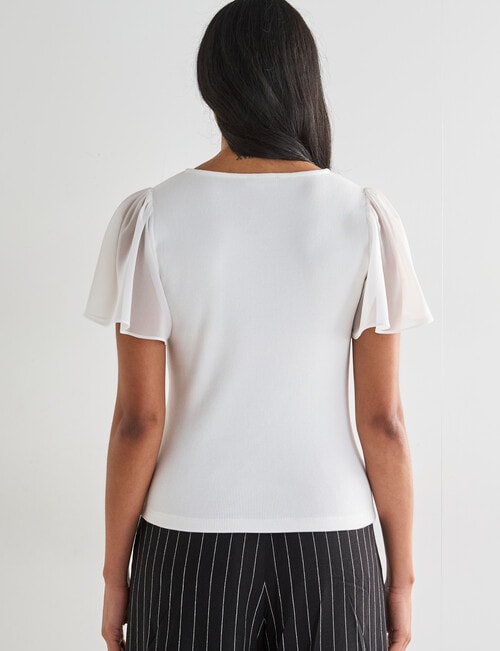 Whistle V-Neck Rib Flutter Sleeve Tee, White product photo View 02 L