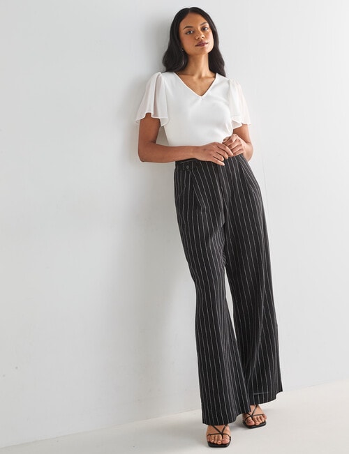 Whistle V-Neck Rib Flutter Sleeve Tee, White product photo View 03 L