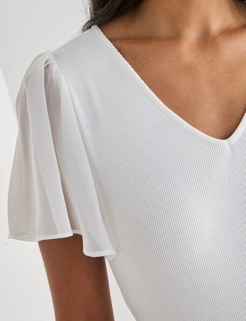 Whistle V-Neck Rib Flutter Sleeve Tee, White product photo View 04 L