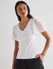 Whistle V-Neck Rib Flutter Sleeve Tee, White product photo View 05 S