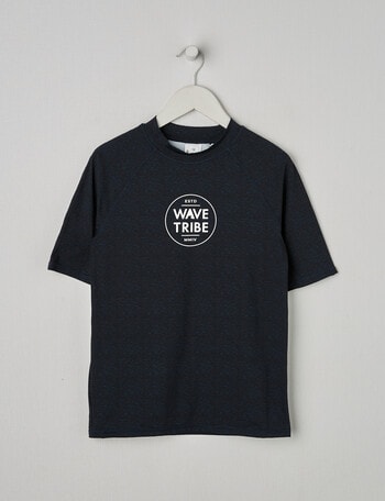 Wavetribe Logo Short Sleeve Rash Top, Navy Marle product photo