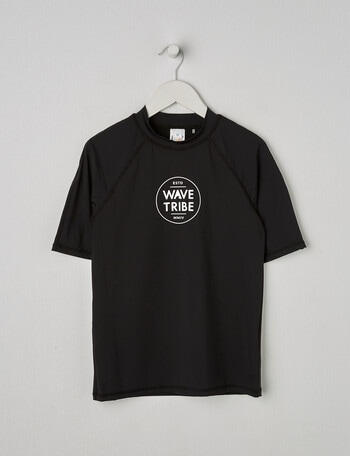 Wavetribe Logo Short Sleeve Rash Top, Black product photo