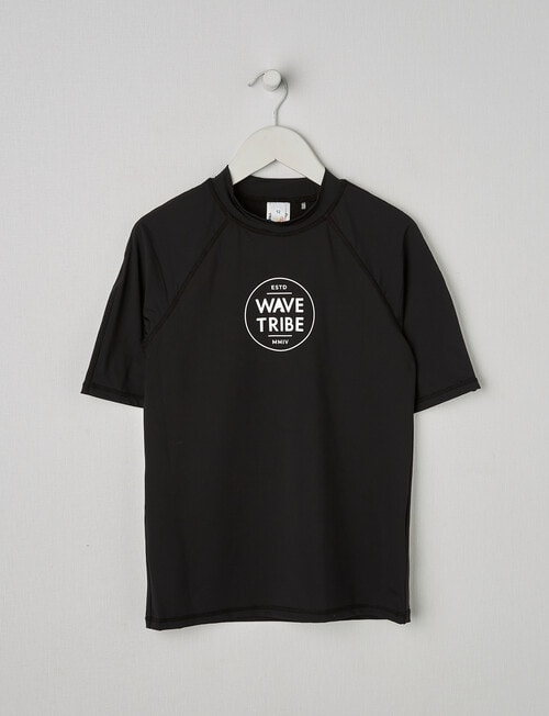 Wavetribe Logo Short Sleeve Rash Top, Black product photo