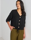 Whistle V-Neck Tie Hem Top, Black product photo