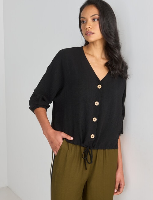 Whistle V-Neck Tie Hem Top, Black product photo