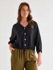 Whistle V-Neck Tie Hem Top, Black product photo View 12 S