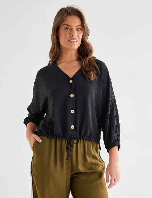 Whistle V-Neck Tie Hem Top, Black product photo View 12 L