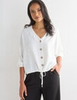 Whistle V-Neck Tie Hem Top, Ivory product photo