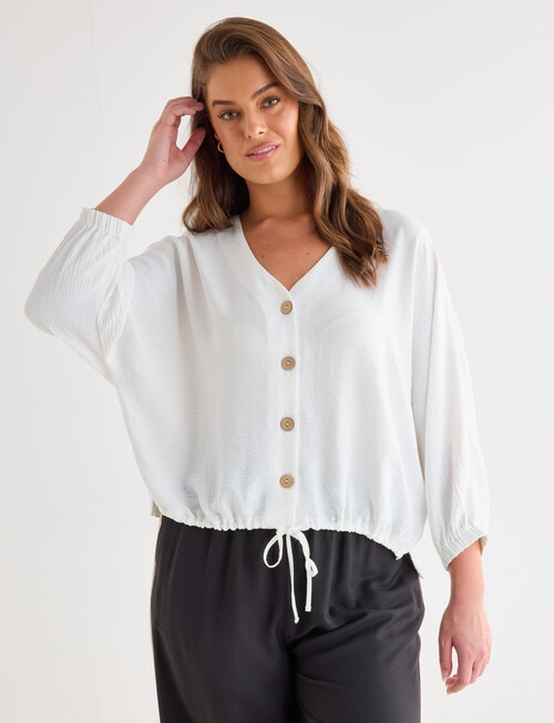Whistle V-Neck Tie Hem Top, Ivory product photo View 12 L