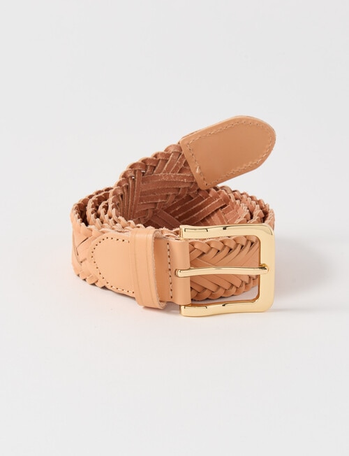 Whistle Accessories Leather Woven Pattern Belt, Light Tan product photo