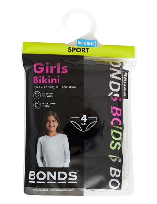 Bonds Sport Cotton Elastane Bikini Brief, 4-Pack, Black, 2-16 product photo View 03 L