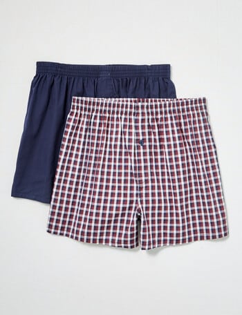 Chisel Check Cotton Boxer, 2-Pack, Navy & Burgundy product photo