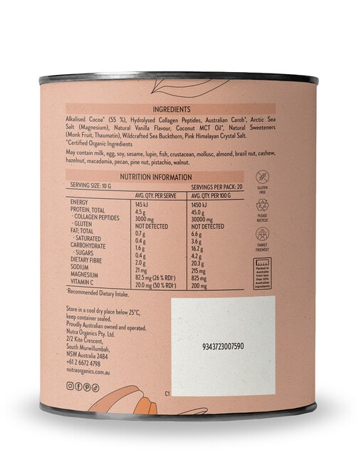 Nutra Organics Collagen Hot Chocolate, 200g product photo View 03 L
