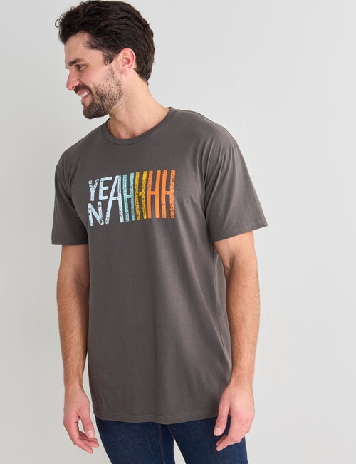 Mr Vintage YeahNah Tee, Graphite - T-shirts, Singlets \u0026 Polos