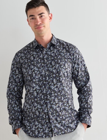 L+L Indya Floral Printed Shirt, Navy product photo