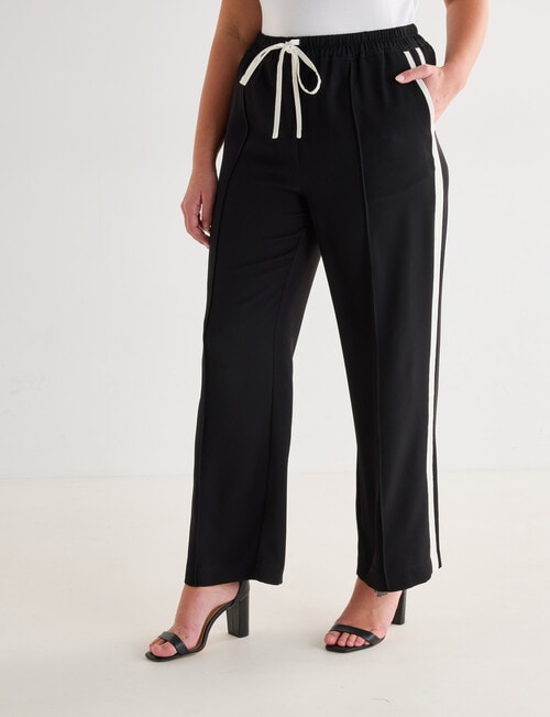 Whistle Side Stripe Straight Leg Jog Pant, Black & Ecru product photo View 12 L
