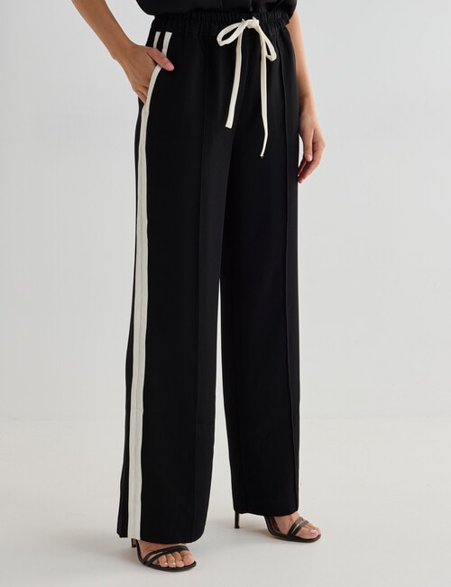 Whistle Side Stripe Straight Leg Jog Pant, Black & Ecru product photo View 03 L