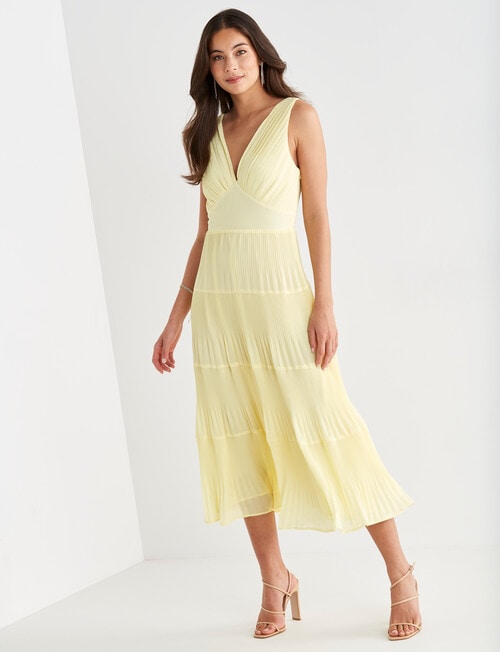 Harlow Chiffon Pleated Midi Dress, Lemon product photo View 05 L