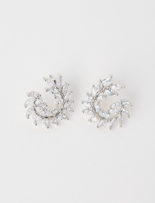 Harlow Swirl Leaf CZ Studs, Silver Tone product photo