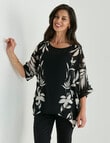 Ella J Leaf Print Drapey Top, Black product photo