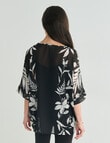 Ella J Leaf Print Drapey Top, Black product photo View 02 S