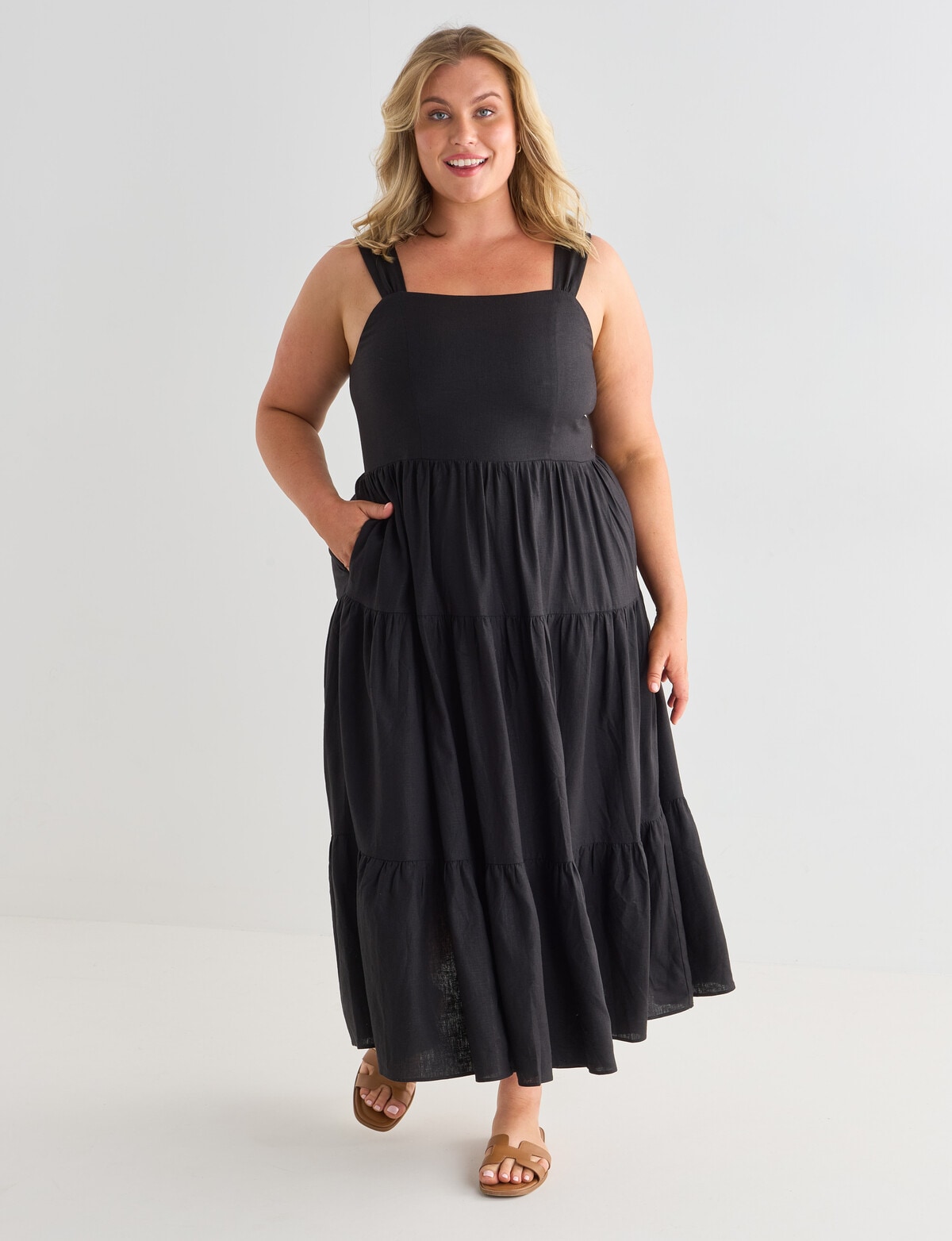 Studio Curve Linen Blend Sleeveless Dress, Black - Dresses & Skirts