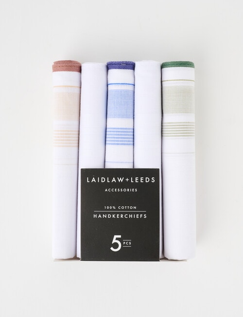Laidlaw + Leeds Summer Border Trim Hankies, 5-Pack, White product photo