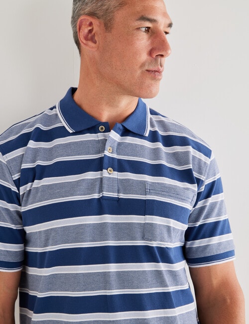 Chisel Multi Stripe Short Sleeve Polo Shirt, Denim product photo View 04 L