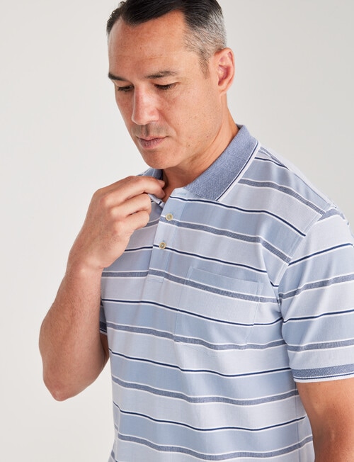 Chisel Multi Stripe Short Sleeve Polo Shirt, Light Blue product photo