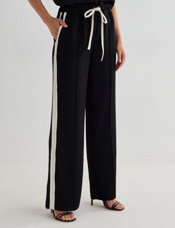 Whistle Side Stripe Straight Leg Shorter Length Jog Pant, Black & Ecru product photo