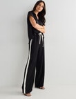 Whistle Side Stripe Straight Leg Shorter Length Jog Pant, Black & Ecru product photo View 03 S